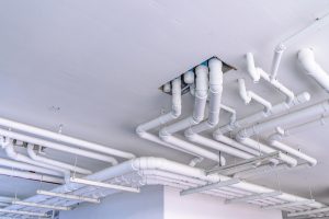 Industrial pipes for plumbing system on building.